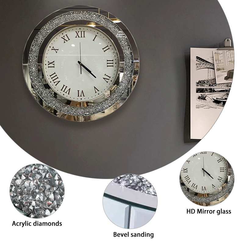 Crushed Diamond Round Mirror Wall Clock Crushed Diamond Round Mirror Wall Clock