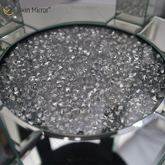 Cheap WXF-095 New Design Modern Round Side Table Living Room Silver Crushed Diamond Luxury Mirror Side Table