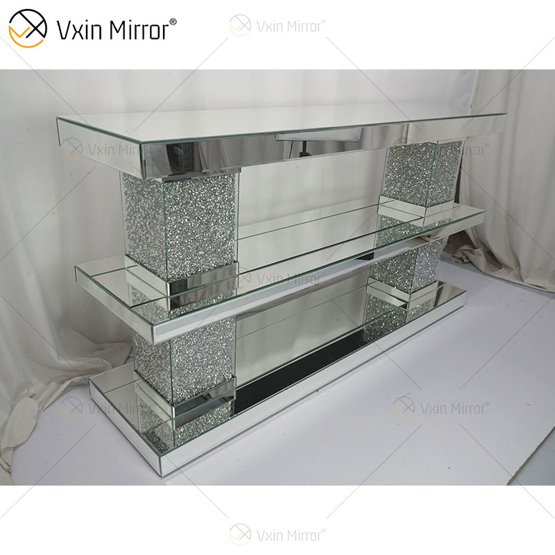 Luxury Furniture Diamond Silver Mirrored Glass Rectangle Coffee Table