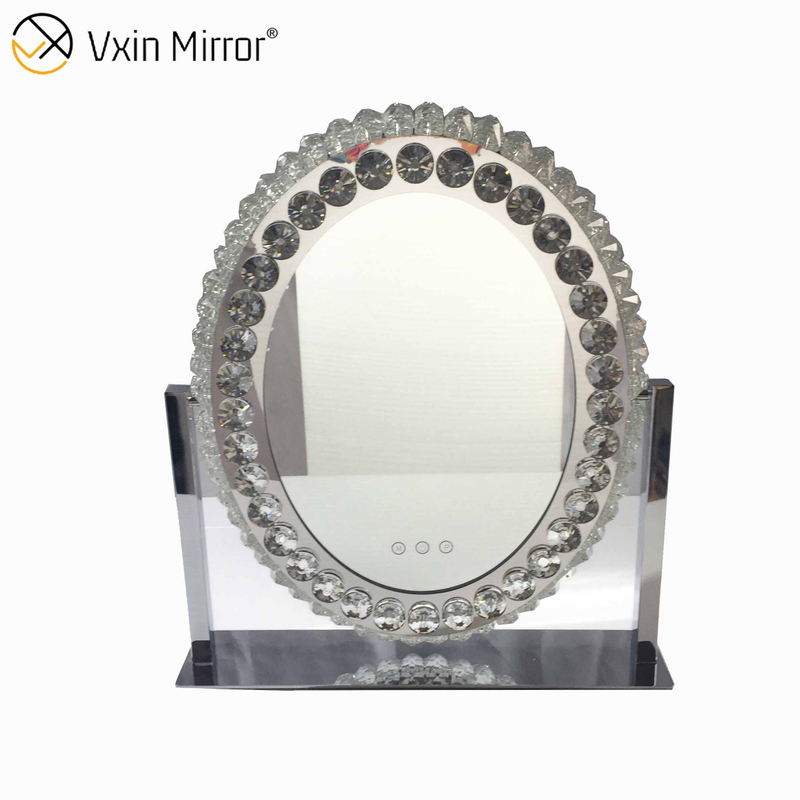 Oval Decorative Diamond Crystal Dimmable Touch Hollywood Table Top Vanity Mirror WXDL-175