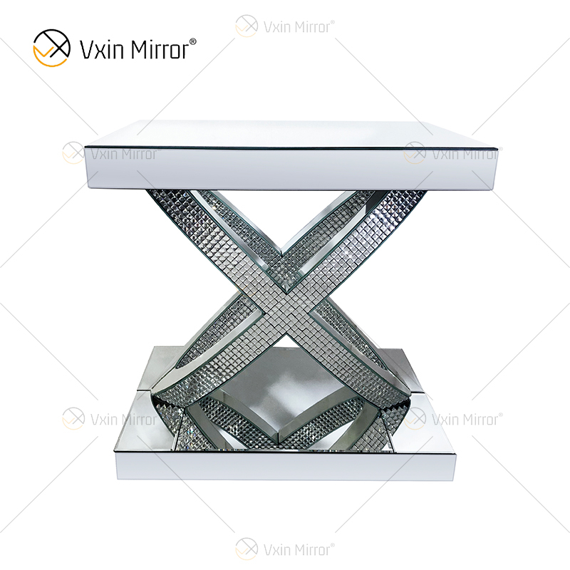 WXWF-128 Home Decor Crystal Silver Glass Furniture Mirrored Side Table