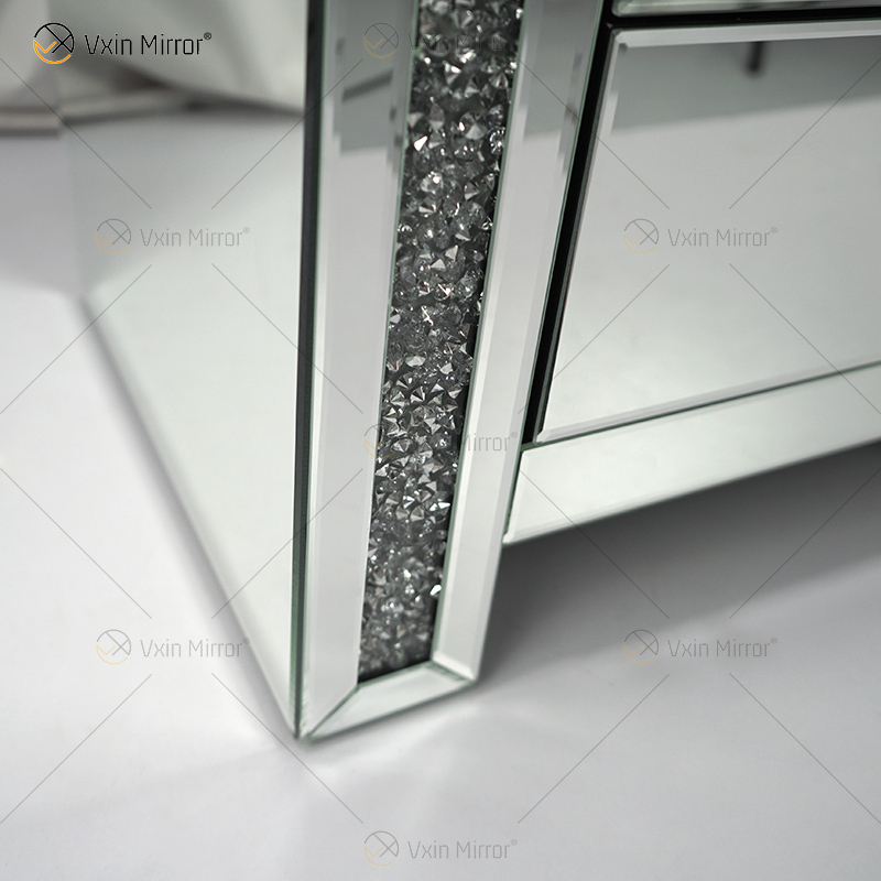 Vxin Mirror WXWF-718 Modern 3 Drawers Mirrored Bedside Table Nightstand