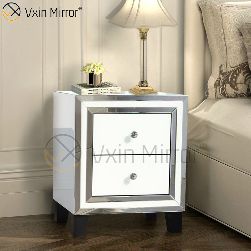 Hot Sale Home White Glass Furniture 2 Drawers Mirrored Cabinet Chest  Hot Sale Home White Glass Furniture 2 Drawers Mirrored Cabinet Chest
