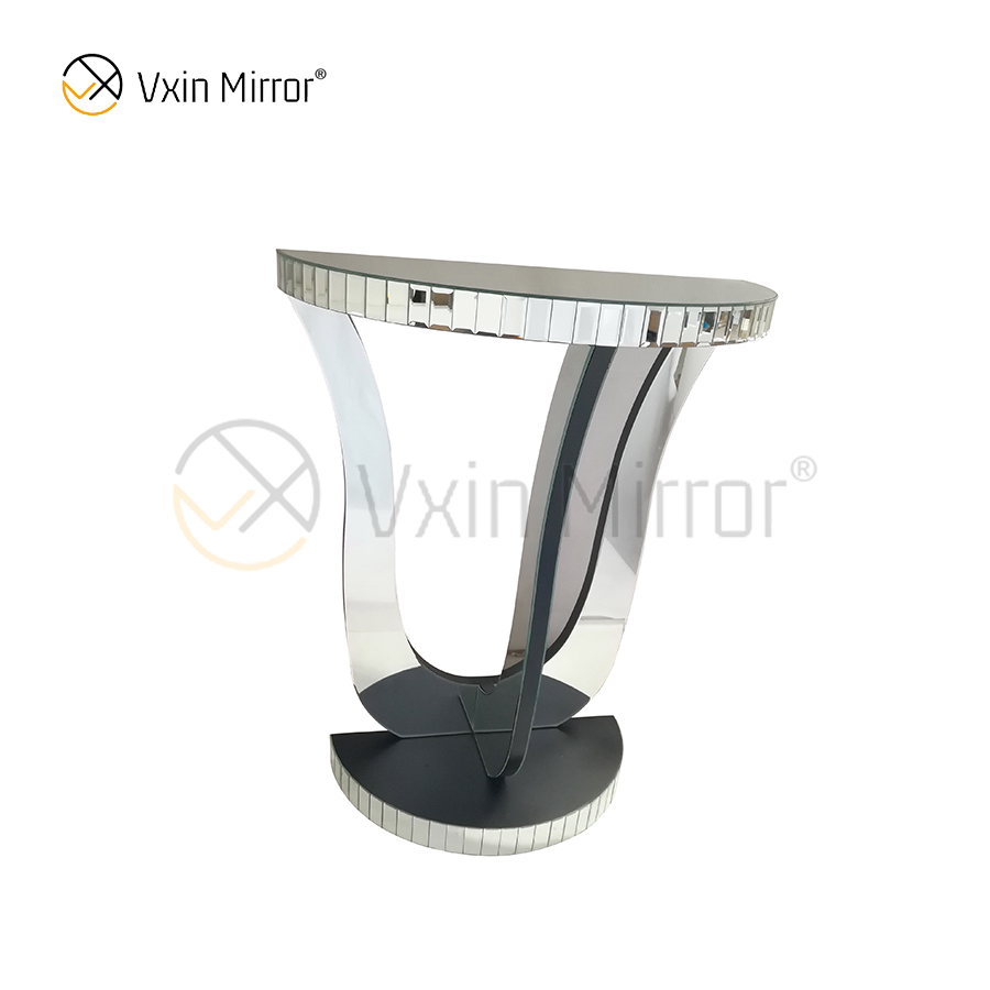 Hot Sell Vxin Mirror WXF-2119 Elegant Plaid Half Oval Mirrored Side Table