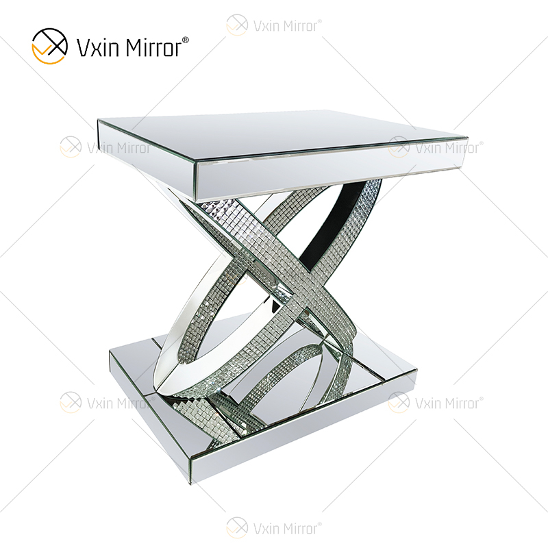 WXWF-128 Home Decor Crystal Silver Glass Furniture Mirrored Side Table