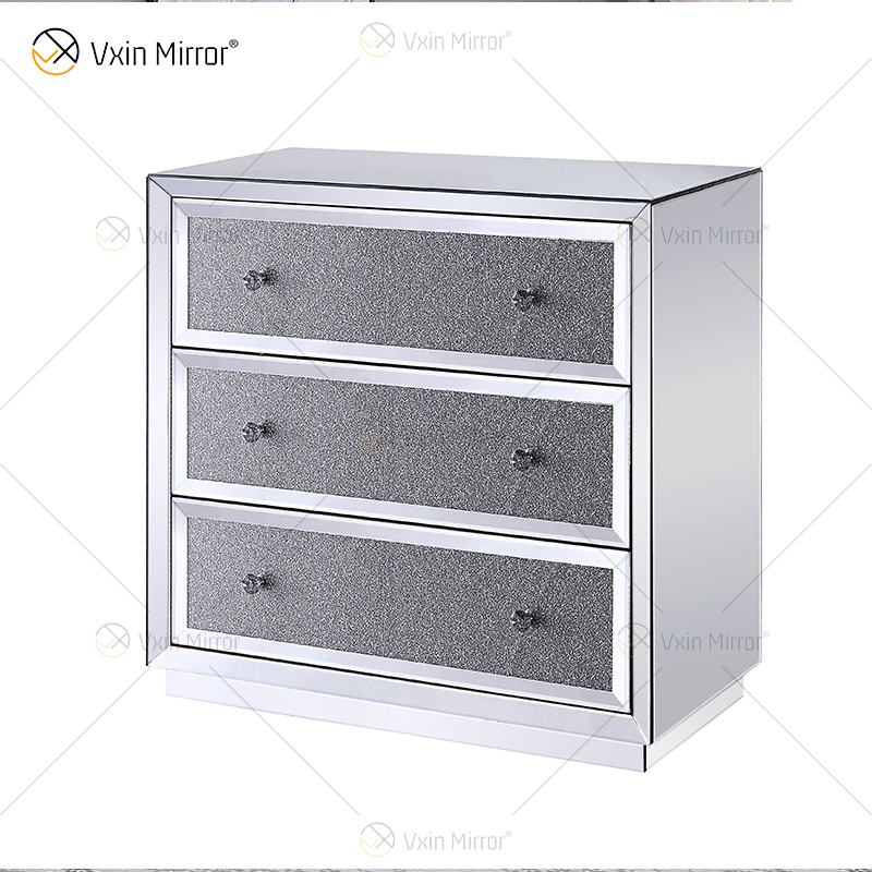Good Quality Silver WXF-1001 Crushed Diamond Nightstand Modern Decor Bedside Table with 3 Drawer
