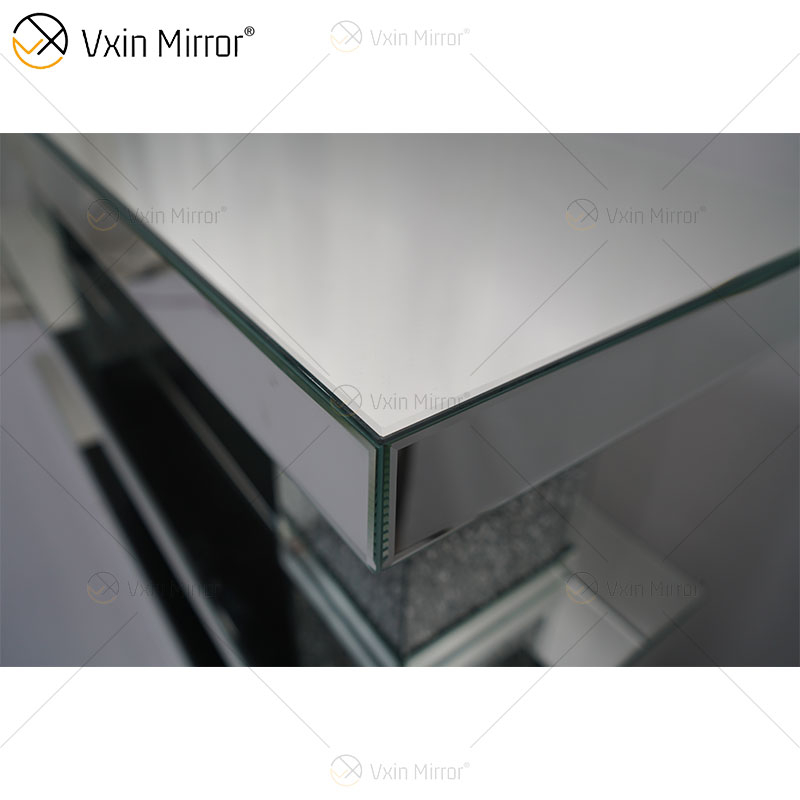 Luxury Furniture Diamond Silver Mirrored Glass Rectangle Coffee Table