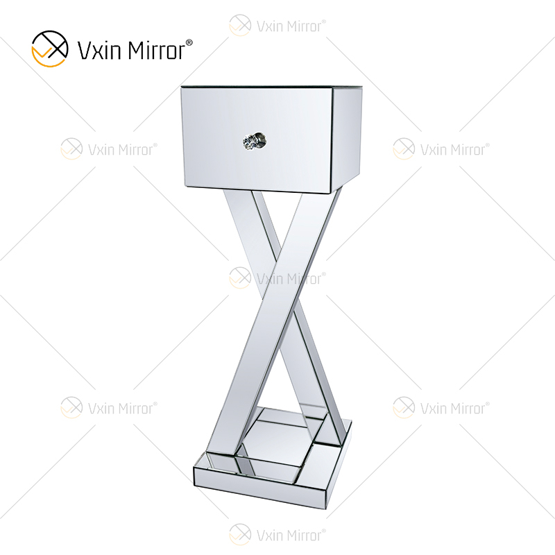 End Table Decor WXF-980 Modern Silver Crystal Mirrored Side Table With Drawer