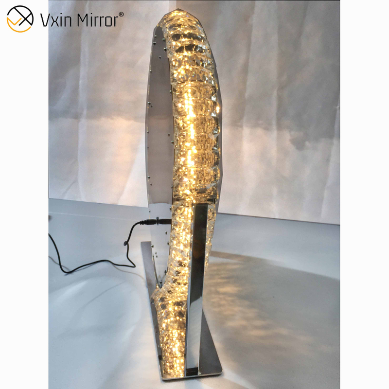 Oval Decorative Diamond Crystal Dimmable Touch Hollywood Table Top Vanity Mirror WXDL-175