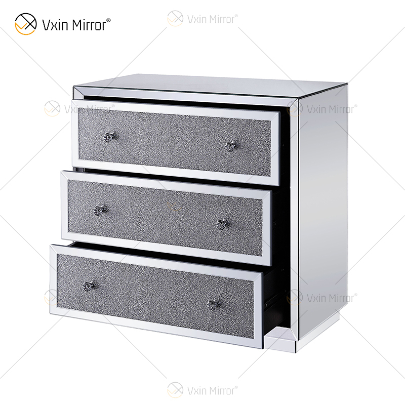 Good Quality Silver WXF-1001 Crushed Diamond Nightstand Modern Decor Bedside Table with 3 Drawer