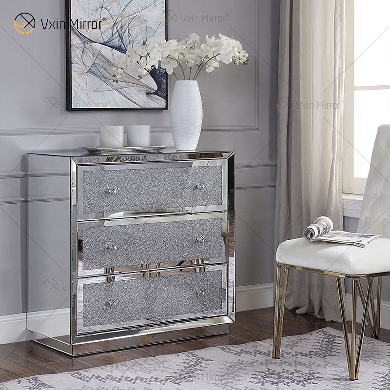 Good Quality Silver WXF-1001 Crushed Diamond Nightstand Modern Decor Bedside Table with 3 Drawer
