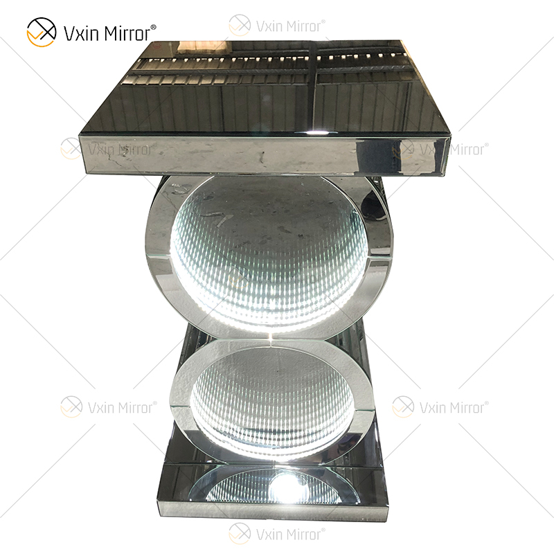 Silver Table LED 3d CoffeeTable Illuminated Infinity Mirror Tunnel Sparkle Mirrored O Shaped Console Table Side Table WXF-290