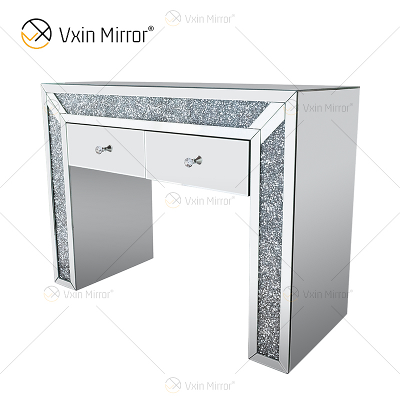 Art Decor WXF-061 Crushed Diamond Dressing Mirrored Corner Chest With 2 Drawers