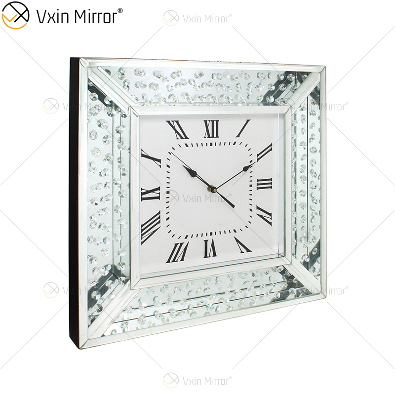 Anti Dropping Package Vxin WXMC-008 Modern Silver Crystal Mirrored Wall Clock