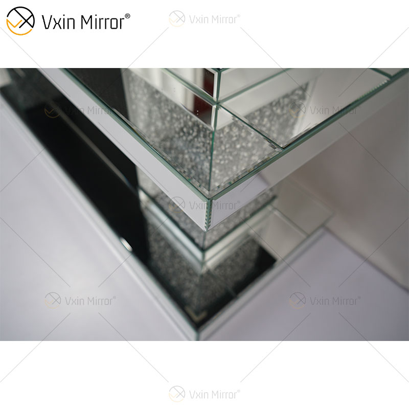 Luxury Furniture Diamond Silver Mirrored Glass Rectangle Coffee Table
