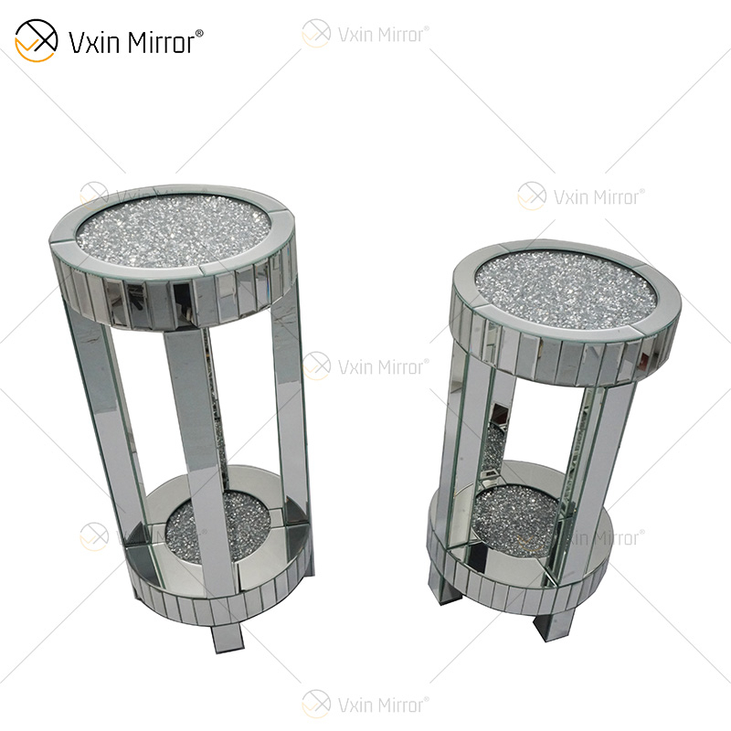 Cheap WXF-095 New Design Modern Round Side Table Living Room Silver Crushed Diamond Luxury Mirror Side Table