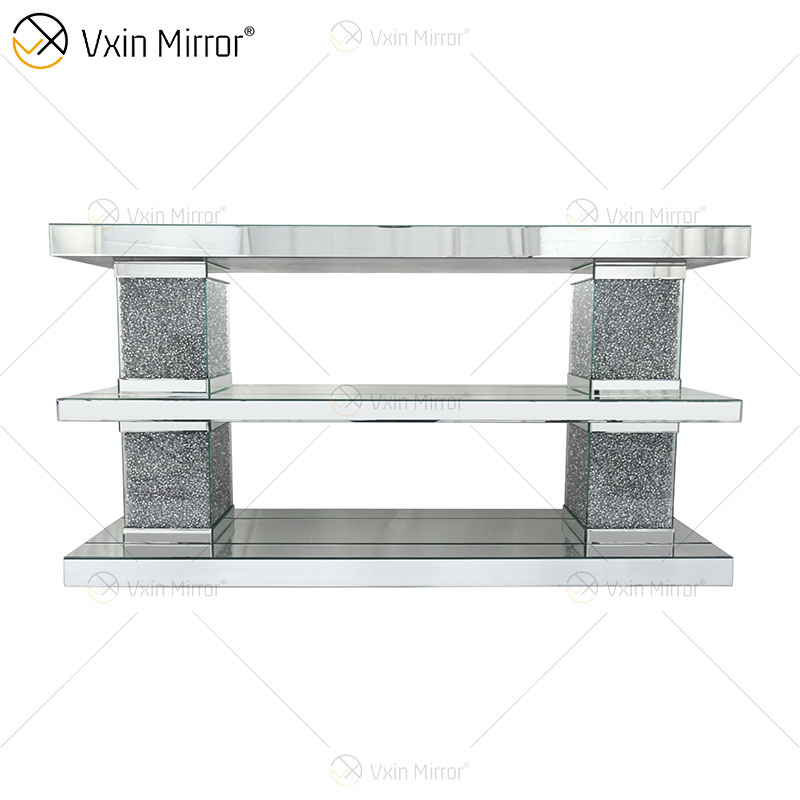 Luxury Furniture Diamond Silver Mirrored Glass Rectangle Coffee Table