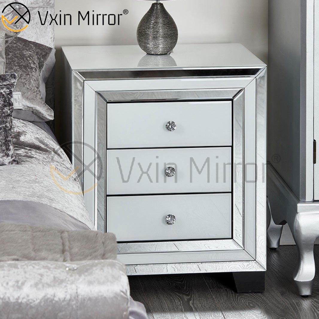 Modern Bedroom Furniture Mirored Bedside Table Sofa Corner with Drawers Customized Modern Bedroom Furniture Mirored Bedside Table Sofa Corner with Drawers Customized