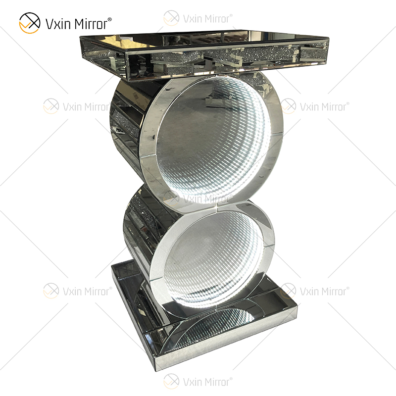 Silver Table LED 3d CoffeeTable Illuminated Infinity Mirror Tunnel Sparkle Mirrored O Shaped Console Table Side Table WXF-290