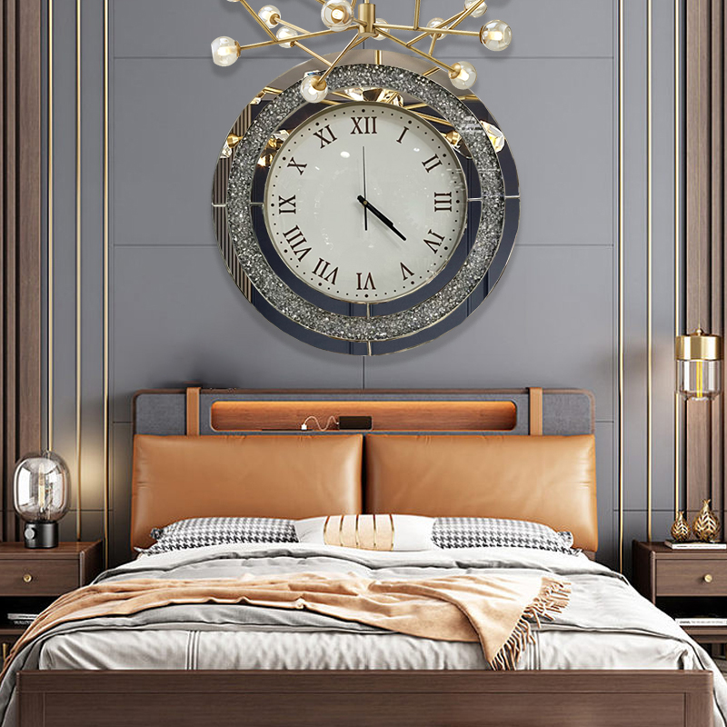 Hot Sale Modern Silver WXMC-010 Crushed Diamond Round Mirror Wall Clock