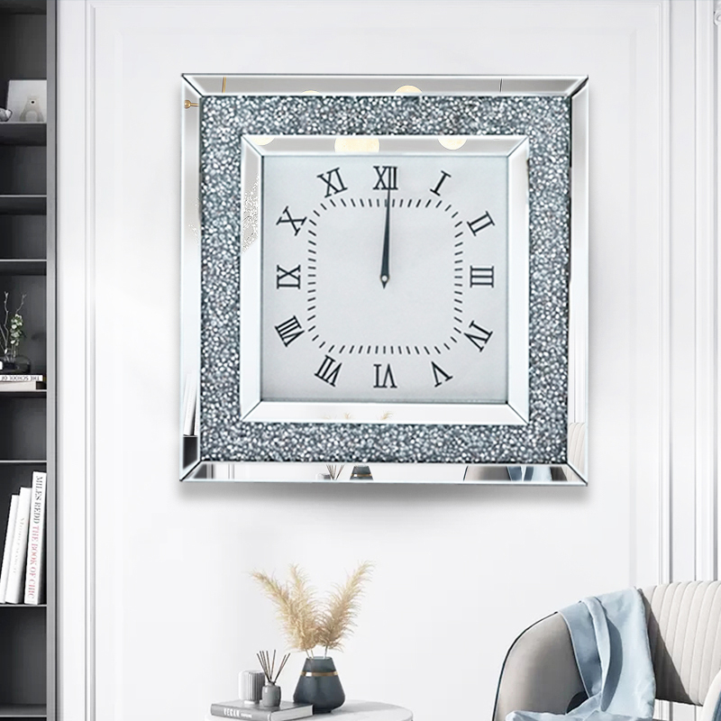 Mirrored Clock WXMC-011 Silver Decorative Clock With Crushed Diamond