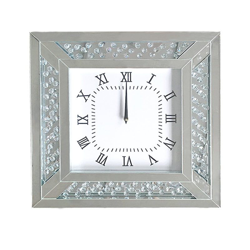 Cheap WXMC-003 Modern Mirrored Clock Silver Decorative Crushed Diamond Mirror Wall Clock