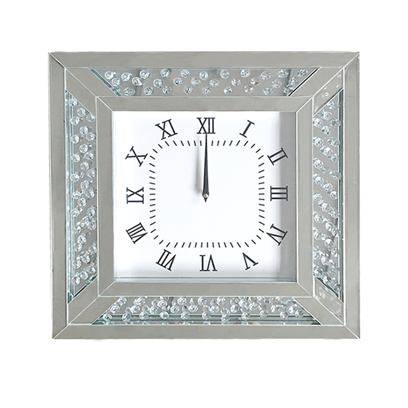 Cheap WXMC-003 Modern Mirrored Clock Silver Decorative Crushed Diamond Mirror Wall Clock