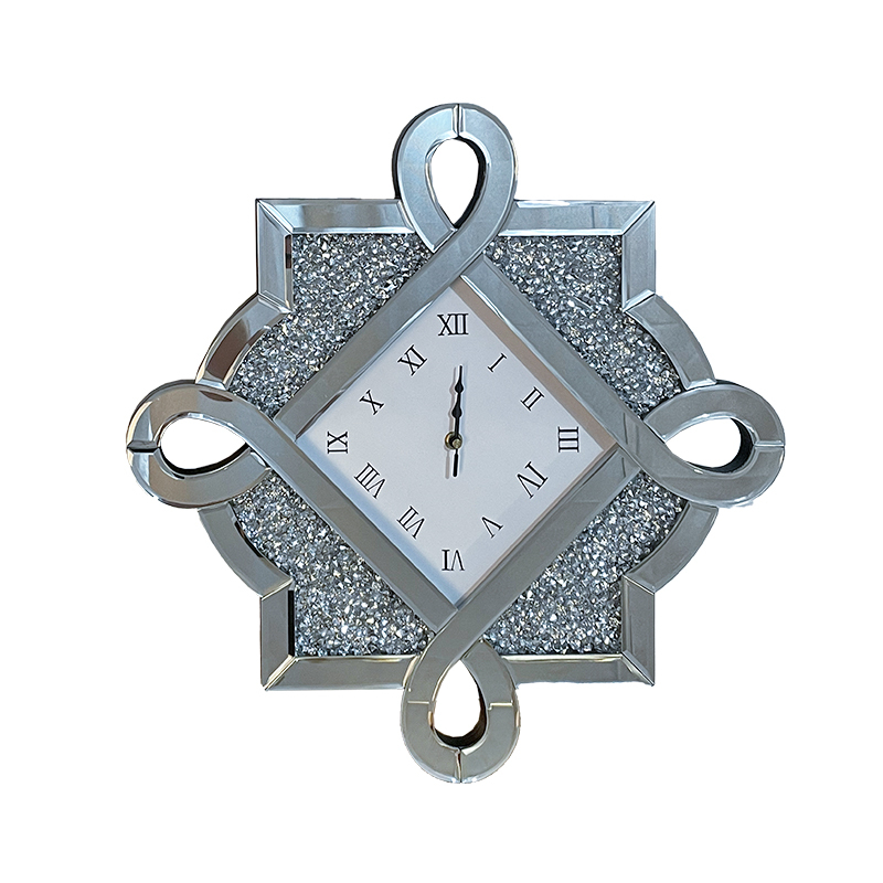 Trial Package New Design WXC-083 Modern Silver Crushed Diamond 3D Wall Mirrored Clock