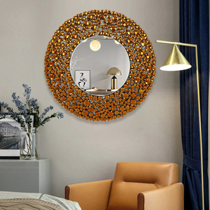 Golden Luxury Wall Decoration Silver Crystal Glass Wall Round Hanging Mirror