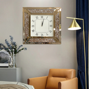 Anti-Droping Package WXC-001 Modern Silver Crushed Diamond Wall Mirrored Clock