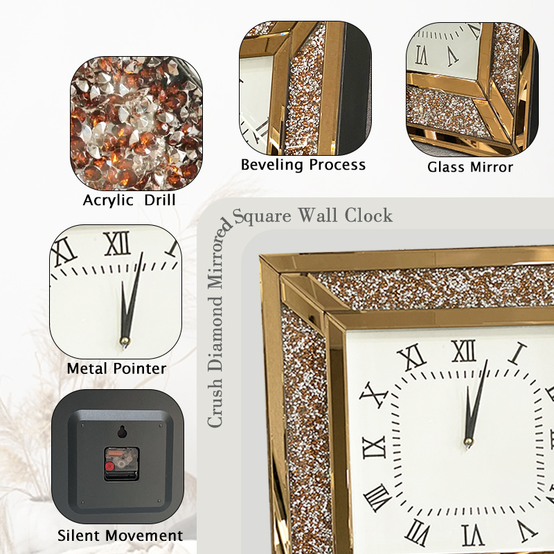 Crushed Diamond Wall Mirrored Clock
