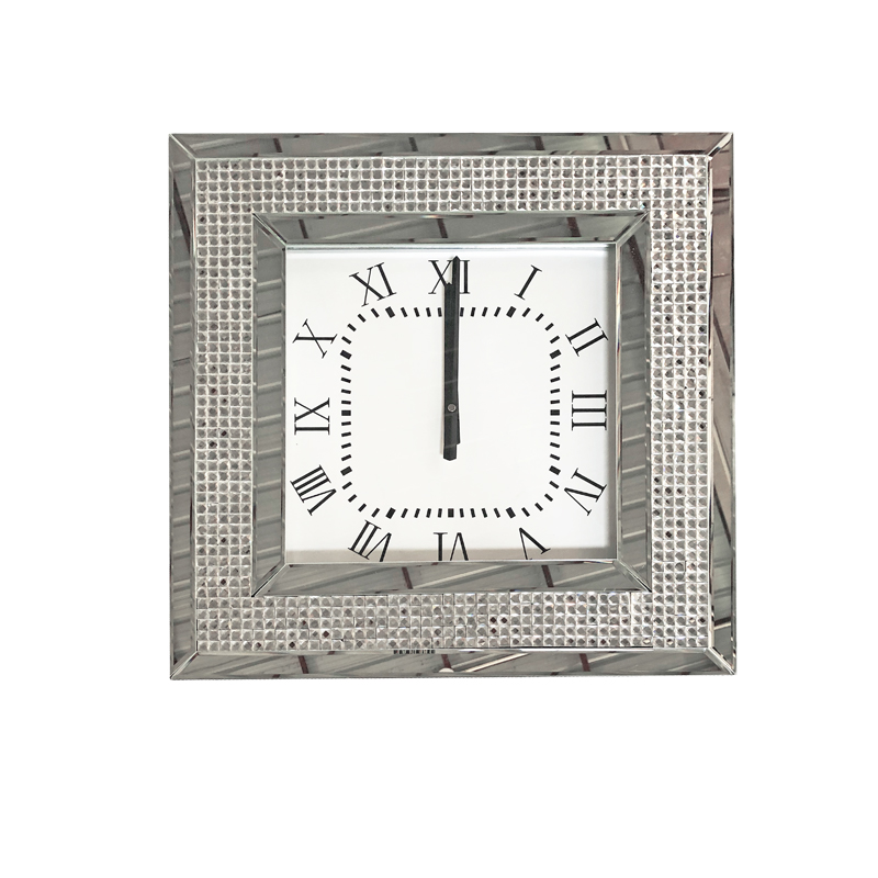 Modern Mirrored Clock WXMC-092 Silver Decorative Clock With Crushed Diamond