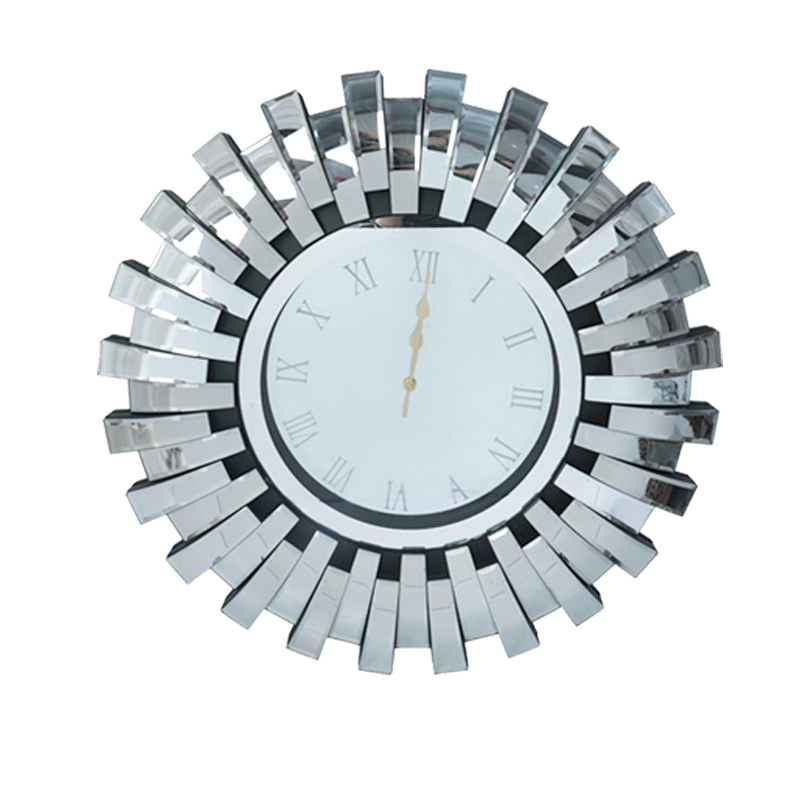 Mirrored Clock WXMC-084 Bending Glass Silver Wall Decor 3D Round Clock
