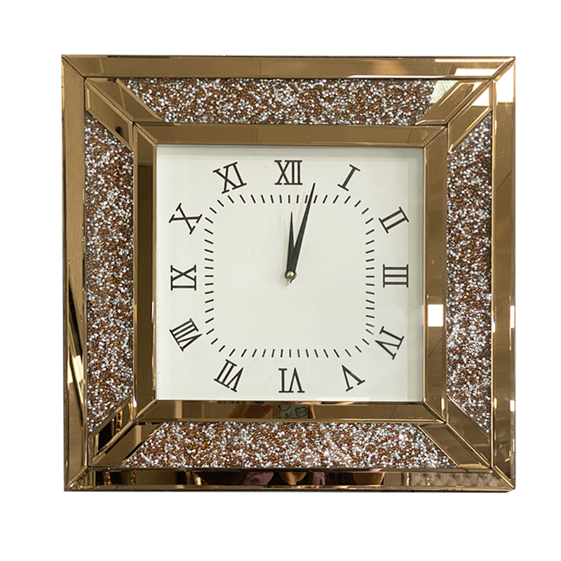 Anti-Droping Package WXC-001 Modern Silver Crushed Diamond Wall Mirrored Clock