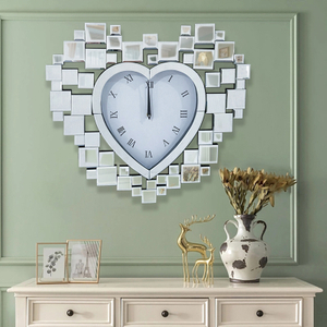 Anti-Droping Package WXMC-18 Modern Silver Decorative Heart-shaped Mirrored Clock