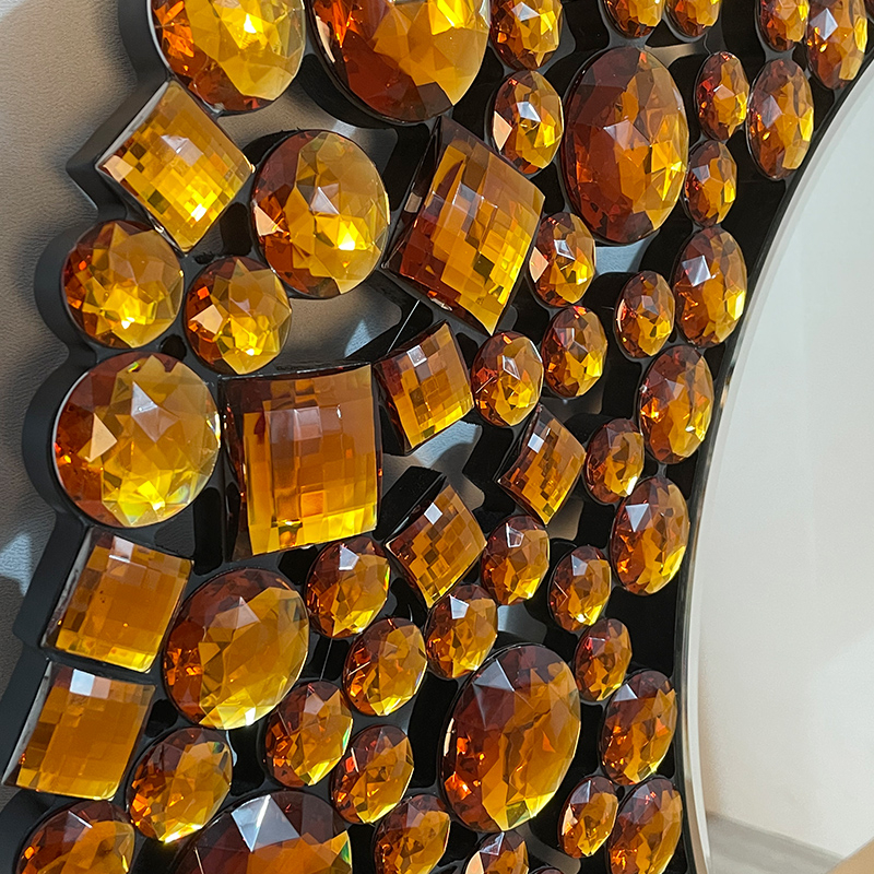 Golden Luxury Wall Decoration Silver Crystal Glass Wall Round Hanging Mirror