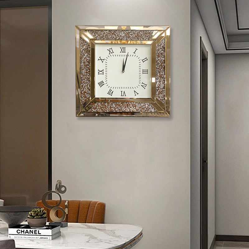Anti-Droping Package WXC-001 Modern Silver Crushed Diamond Wall Mirrored Clock