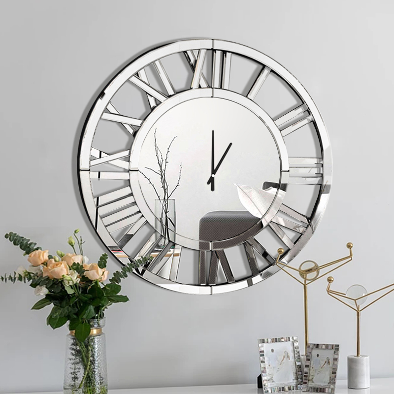 Hot Sale WXMC-04 Modern Wall Decorative Elegant Roman Numeral Design Silver And Gold Wall Mirror Clock