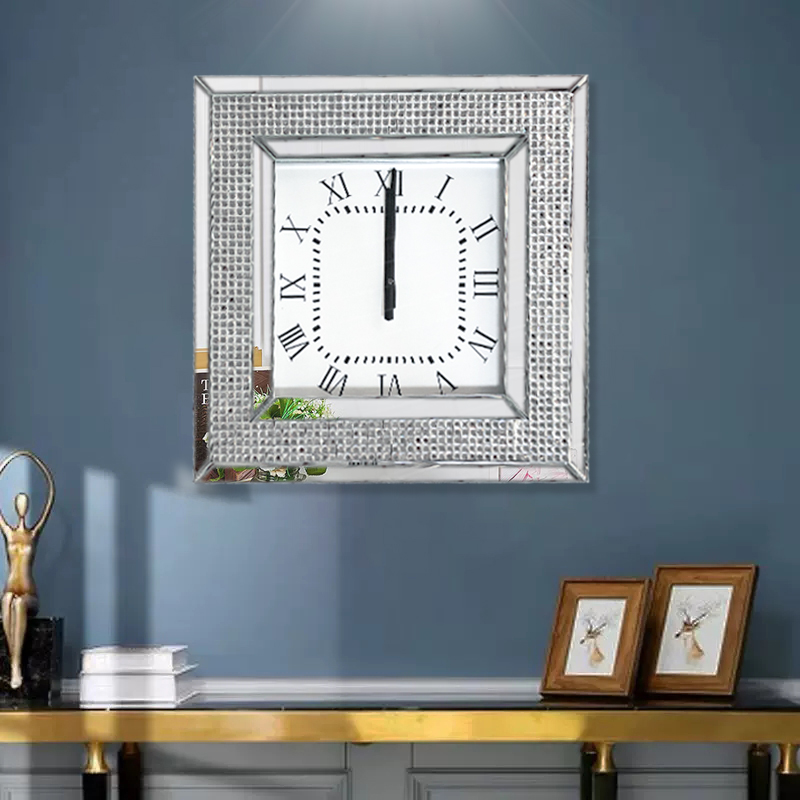 Modern Mirrored Clock WXMC-092 Silver Decorative Clock With Crushed Diamond