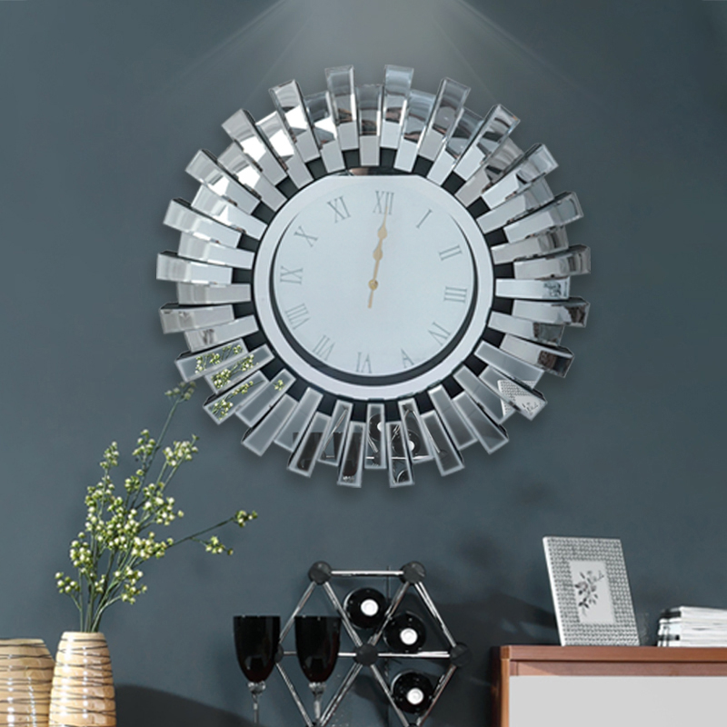 Mirrored Clock WXMC-084 Bending Glass Silver Wall Decor 3D Round Clock