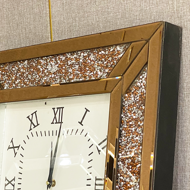 Anti-Droping Package WXC-001 Modern Silver Crushed Diamond Wall Mirrored Clock