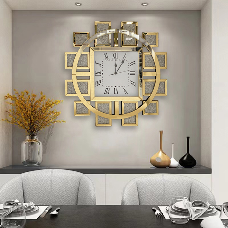 Mirrored Clock WXMC-082 Crushed Diamond Brown Luxury Round Clock