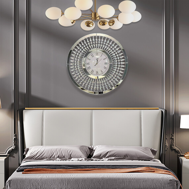 Hot Sale Silver WXC-071 Crystal Golden Brown Modern Mirror Wall Clock