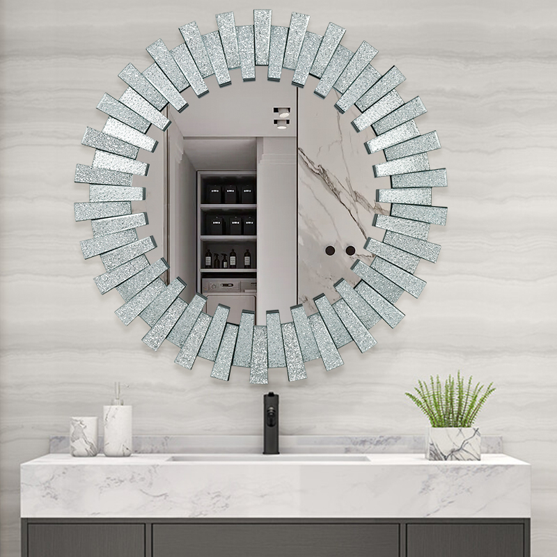 High Quality WXM-1138 Wall Decoration Diamond Shade Silver 3D Glass Wall Hanging Mirror