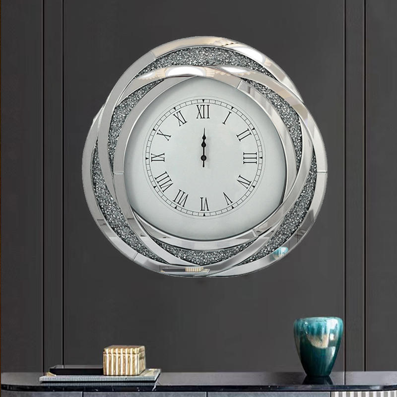 Trial Package WXC-080 Modern Silver Crushed Diamond 3D Wall Mirrored Clock