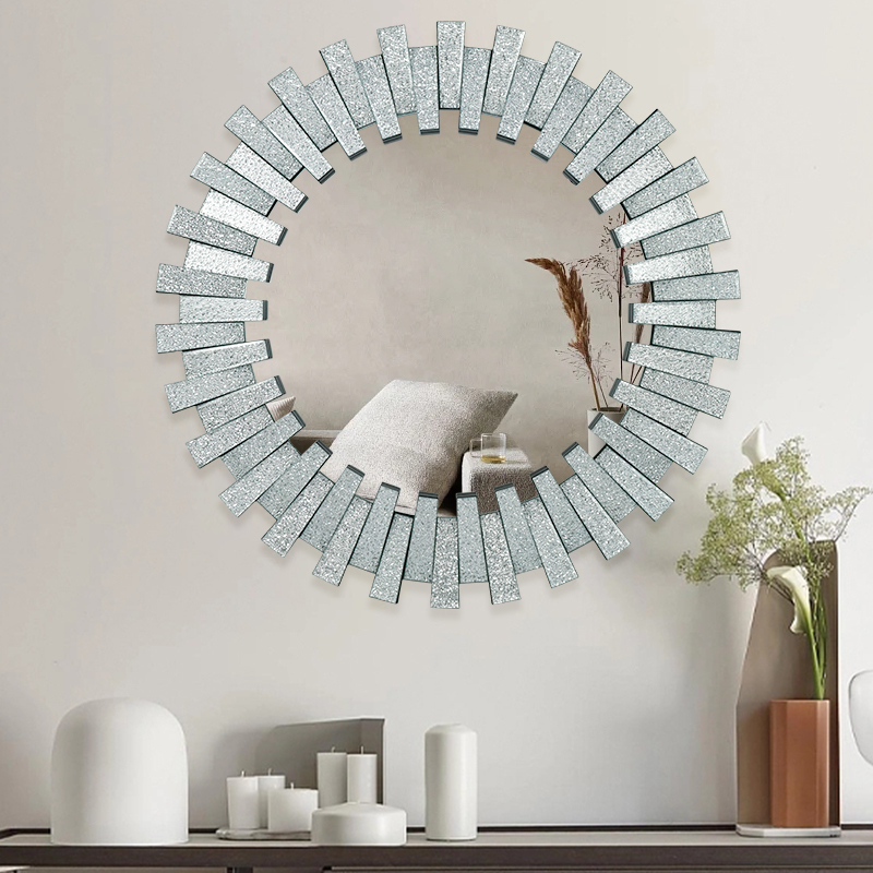 High Quality WXM-1138 Wall Decoration Diamond Shade Silver 3D Glass Wall Hanging Mirror