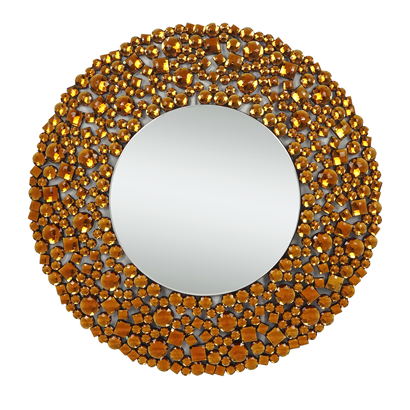 Golden Luxury Wall Decoration Silver Crystal Glass Wall Round Hanging Mirror