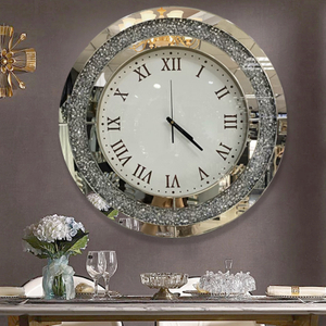 Hot Sale Modern Silver WXMC-010 Crushed Diamond Round Mirror Wall Clock