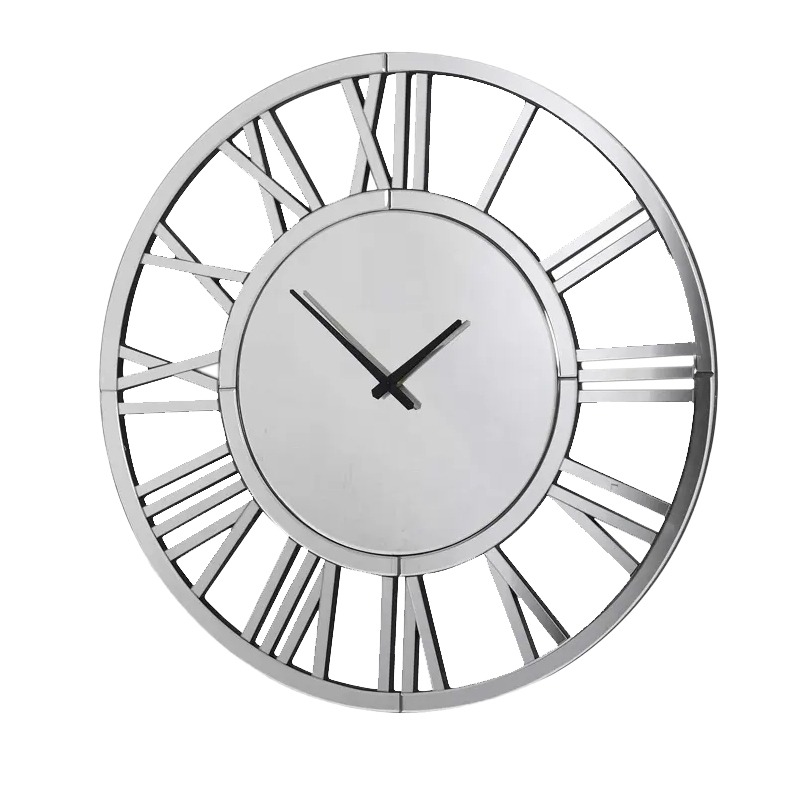 Hot Sale WXMC-04 Modern Wall Decorative Elegant Roman Numeral Design Silver And Gold Wall Mirror Clock