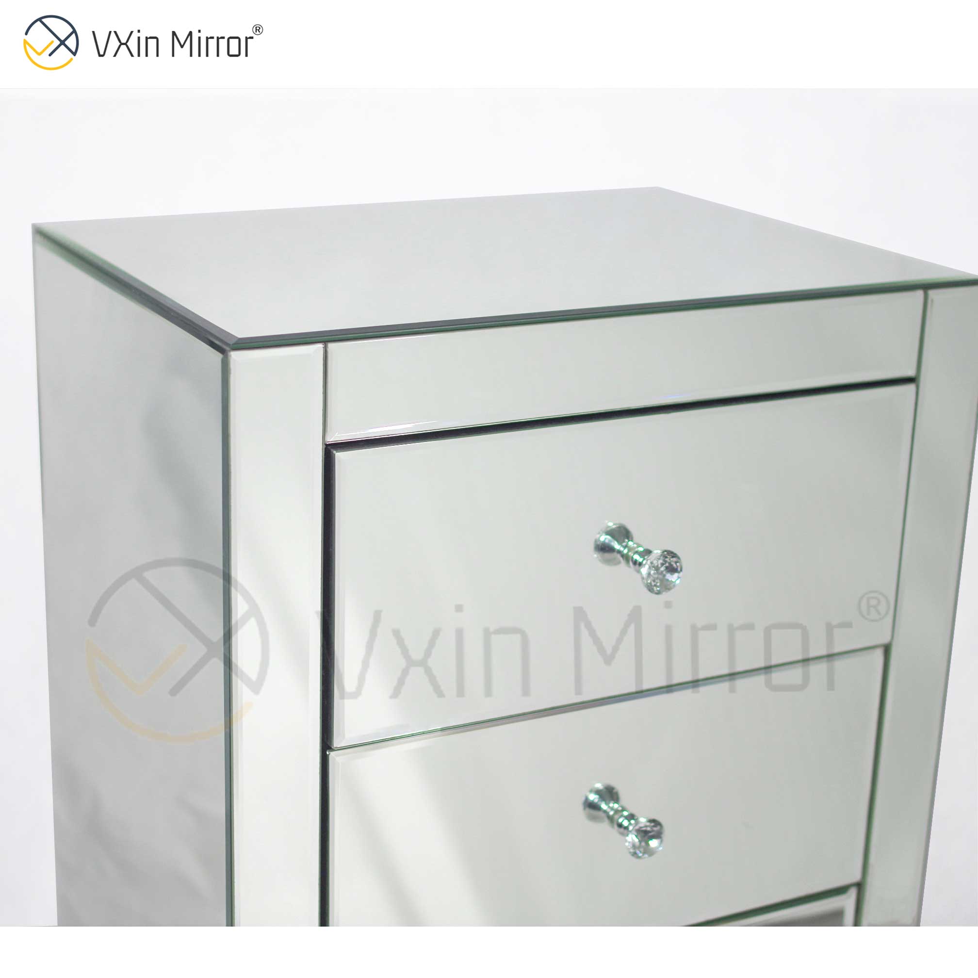 Modern Bedroom Furniture Mirrored Bedside Table with Drawers Customized For Sofas WXF-031